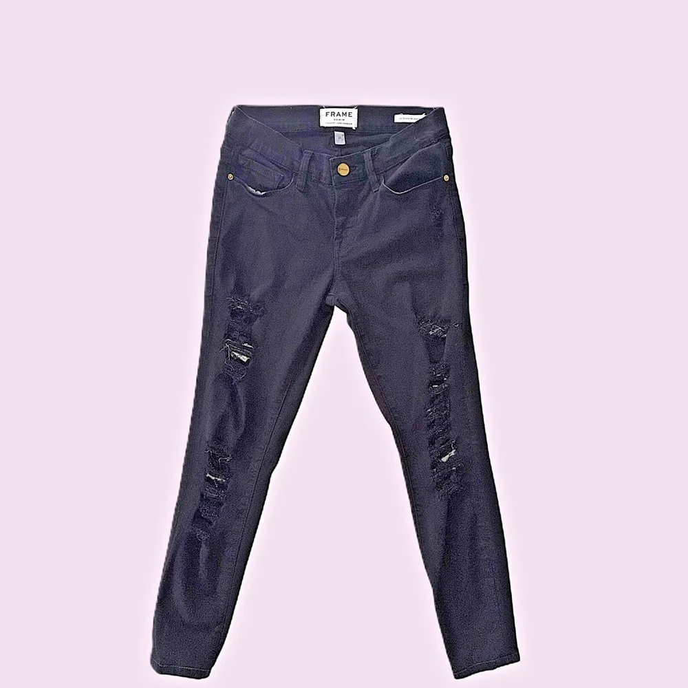 FRAME Denim Le Skinny de Jeanne Black Distressed Jeans Size 25